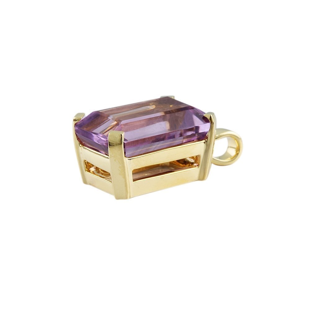 9ct Yellow Gold 10.60ct Emerald Cut Amethyst Single Stone Pendant