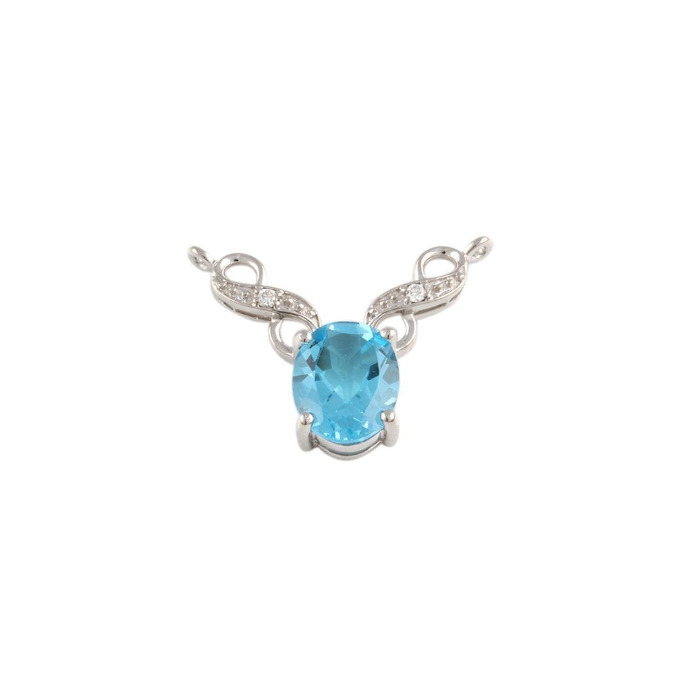 9ct White Gold 0.03ct Round Brilliant Cut Diamonds and 2.80ct Oval Blue Topaz Pendant