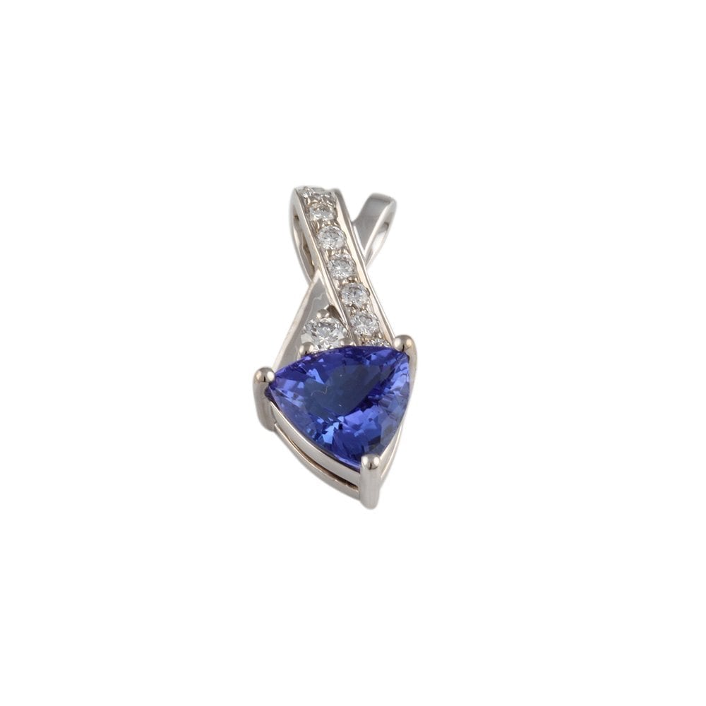 9ct White Gold 0.20ct Round Brilliant Cut Diamond and 1.80ct Trillion Shape Tanzanite Pendant