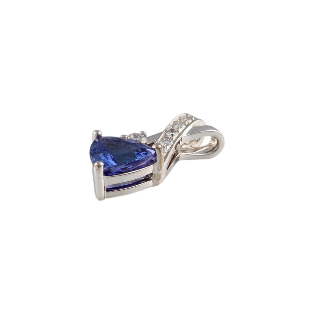 9ct White Gold 0.20ct Round Brilliant Cut Diamond and 1.80ct Trillion Shape Tanzanite Pendant