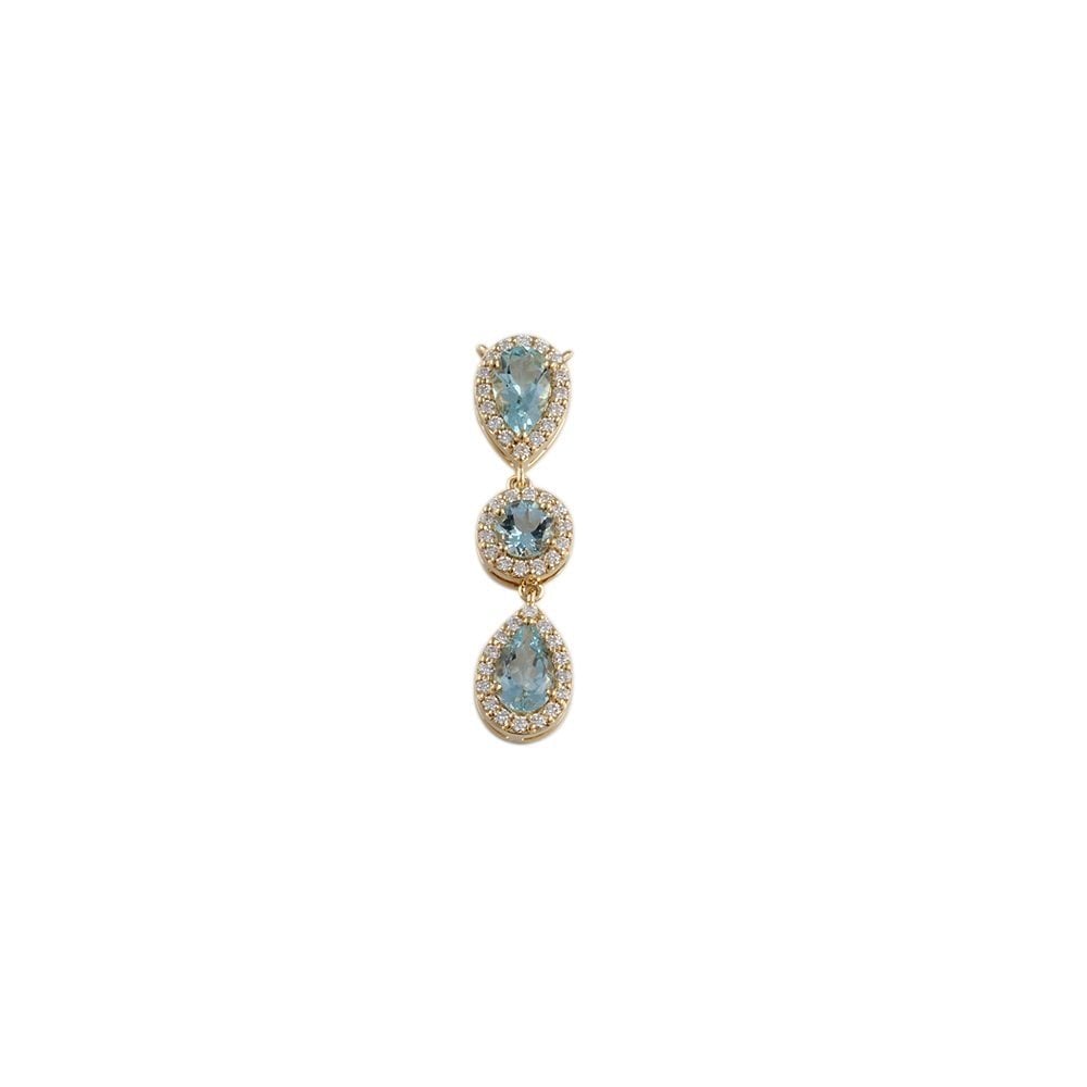 9ct Yellow Gold 0.50ct Round Brilliant Cut Diamonds and 1.90ct Round/Pear Aquamarine Pendant