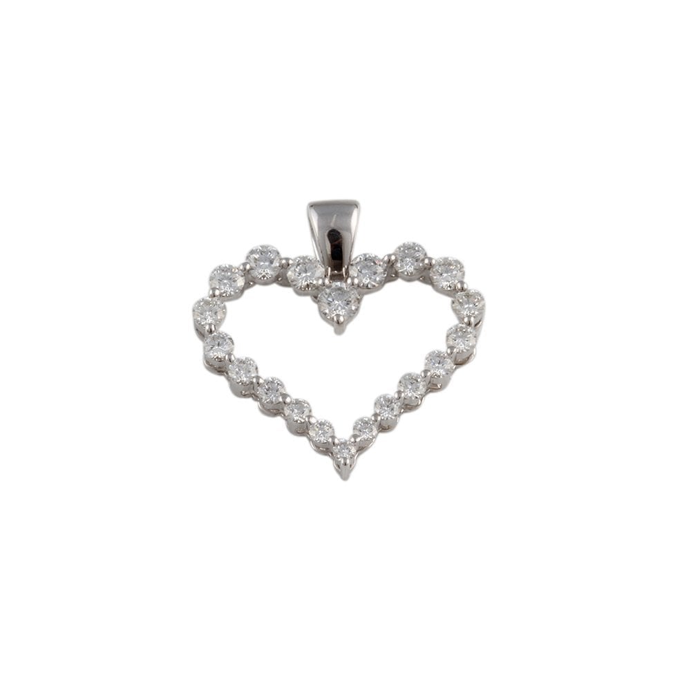 9ct White Gold 0.80ct Round Brilliant Cut Diamond Heart Pendant