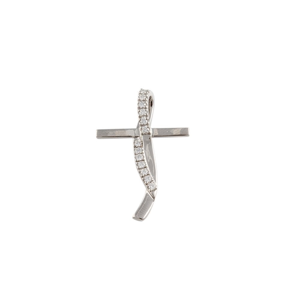 9ct White Gold 0.35ct Round Brilliant Cut Diamond Cross Pendant