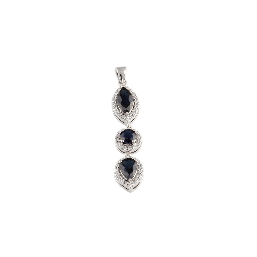 9ct White Gold 0.50ct Round Brilliant Cut Diamonds and 3.50ct Multi-Shaped Blue Sapphire Multi-Cluster Pendant