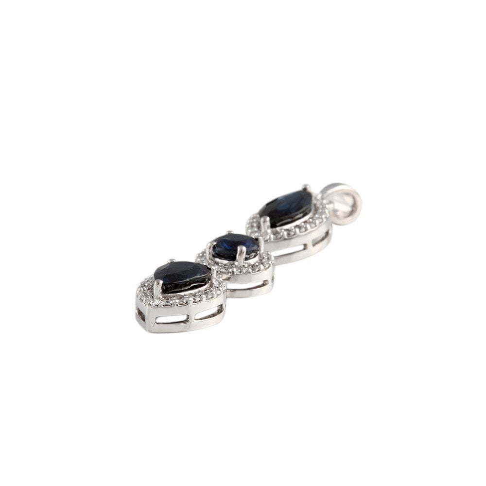 9ct White Gold 0.50ct Round Brilliant Cut Diamonds and 3.50ct Multi-Shaped Blue Sapphire Multi-Cluster Pendant