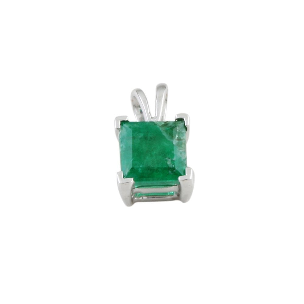 9ct White Gold 0.70ct Square Emerald Single Stone Pendant