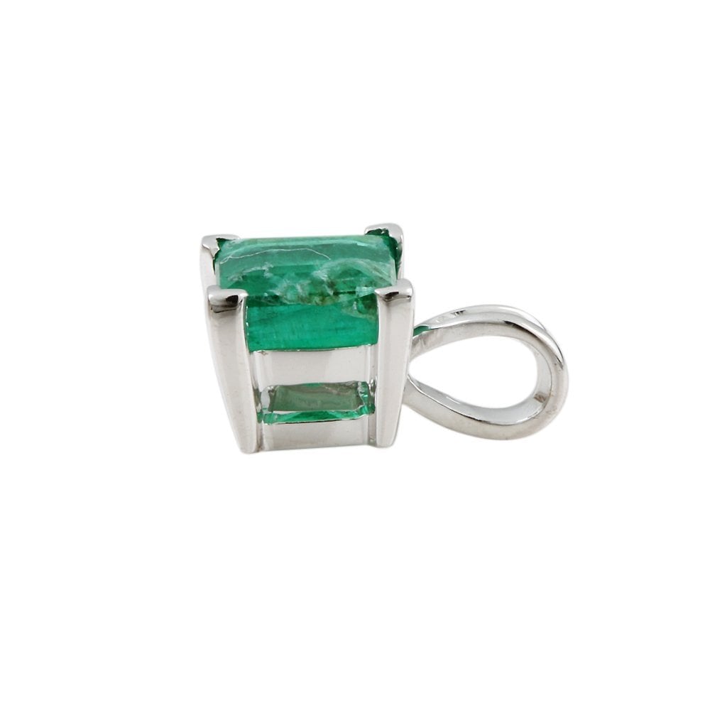 9ct White Gold 0.70ct Square Emerald Single Stone Pendant