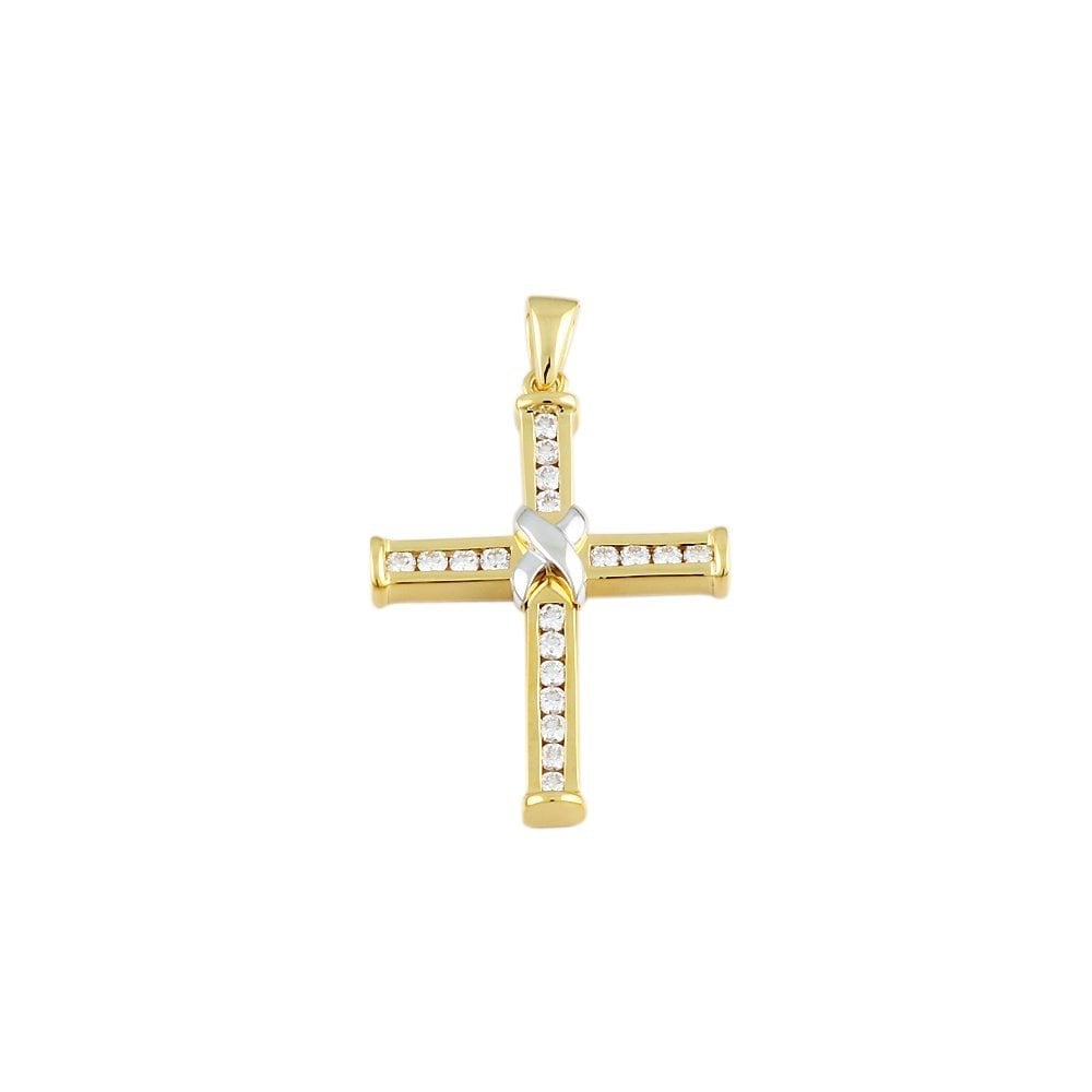 9ct Yellow and White Gold 0.60ct Round Brilliant Cut Diamonds Cross Pendant