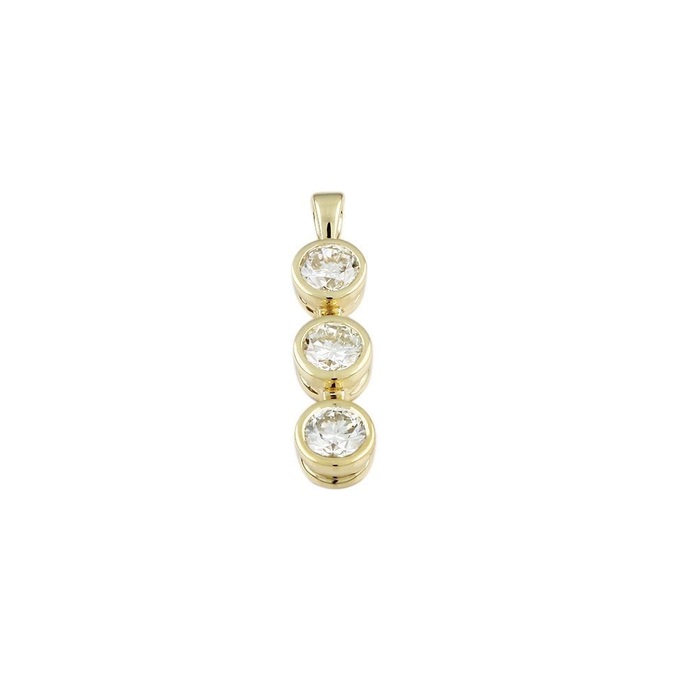 9ct Yellow Gold 1.00ct Round Brilliant Cut Diamonds Three Stone Pendant