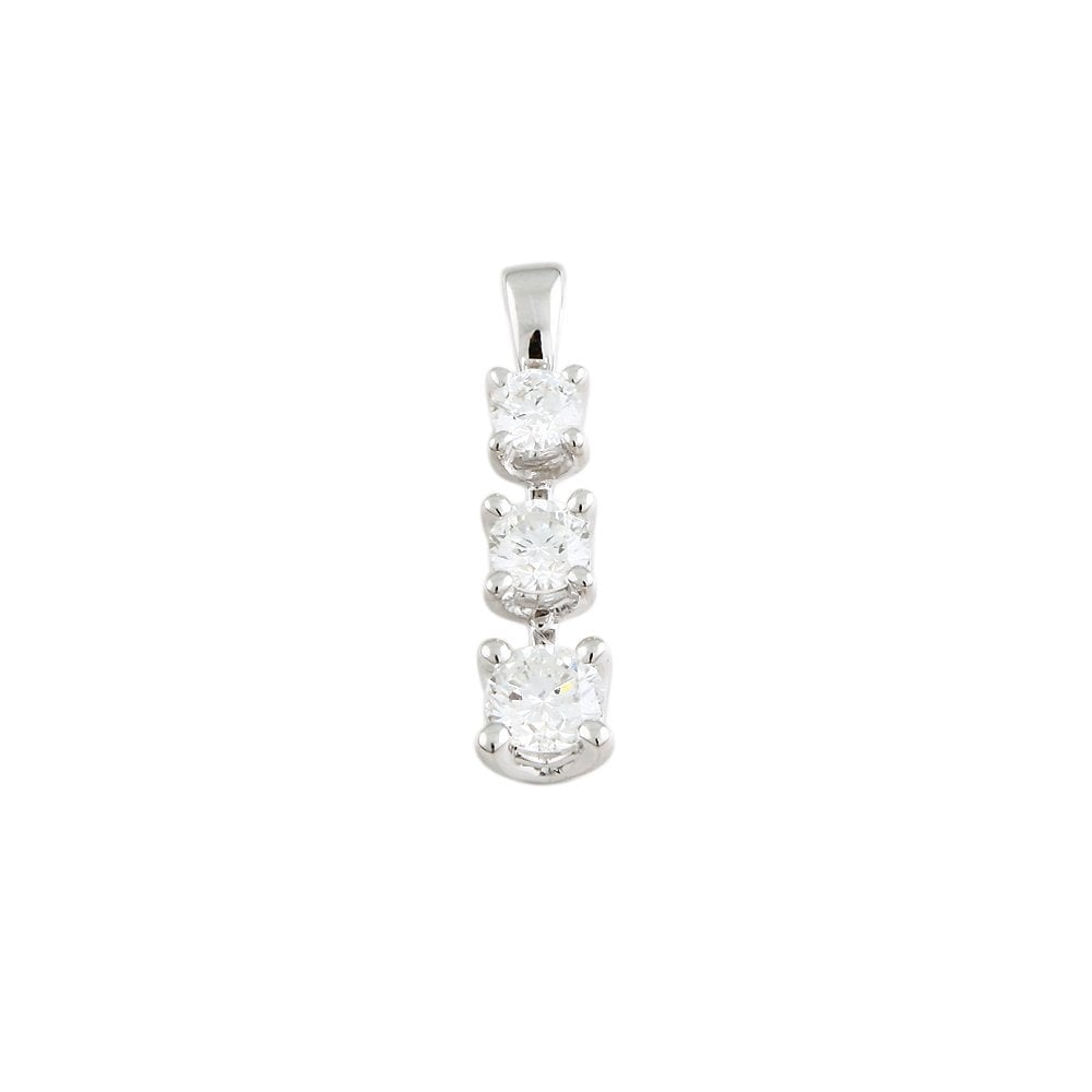 9ct White Gold 0.90ct Round Brilliant Cut Diamonds Three Stone Pendant