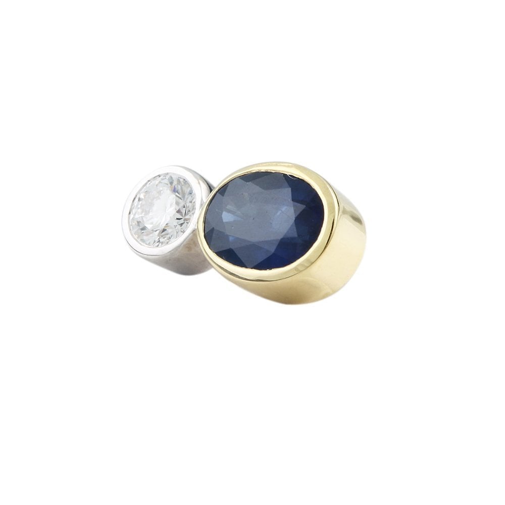 9ct Yellow and White Gold 0.25ct Round Brilliant Cut Diamonds and 1.30ct Oval Blue Sapphire Pendant