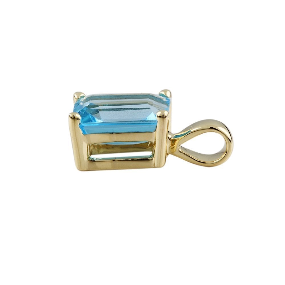 9ct Yellow Gold 3.80ct Emerald Cut Blue Topaz Pendant