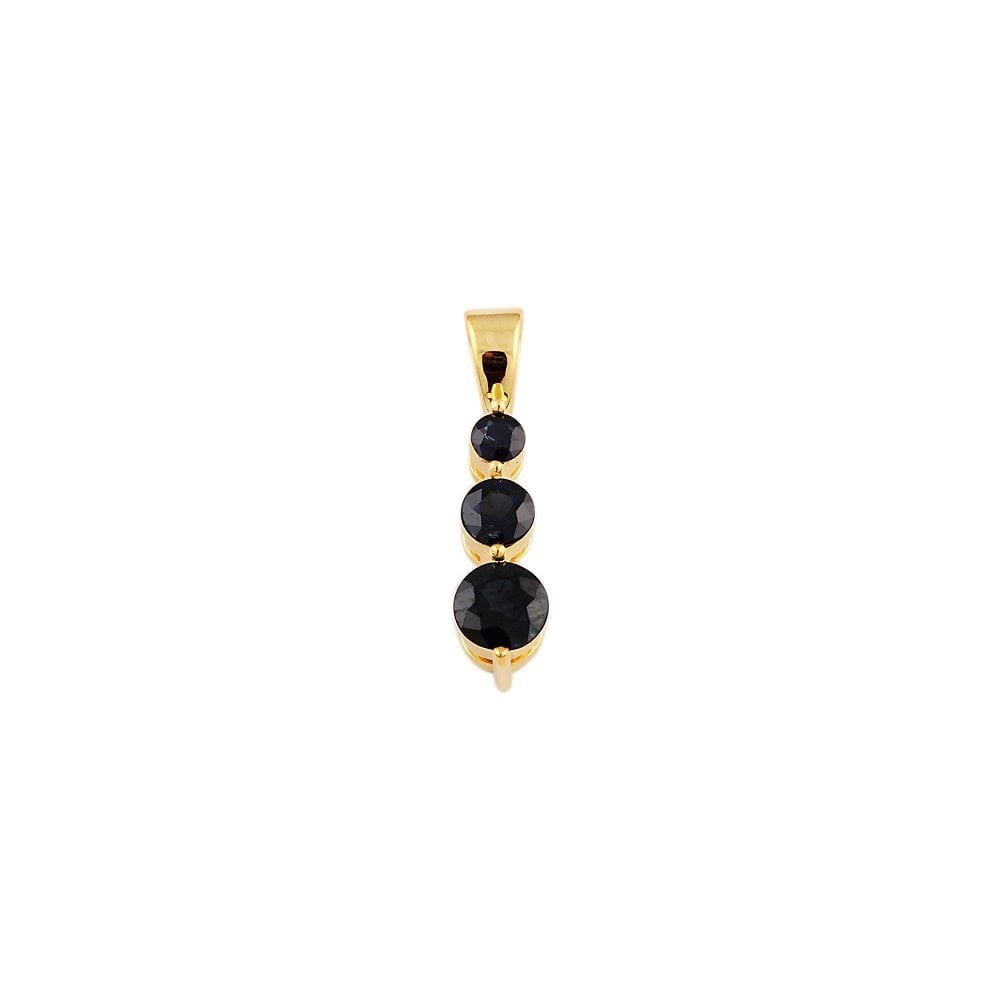 9ct Yellow Gold 1.00ct Round Blue Sapphire Three Stone Pendant