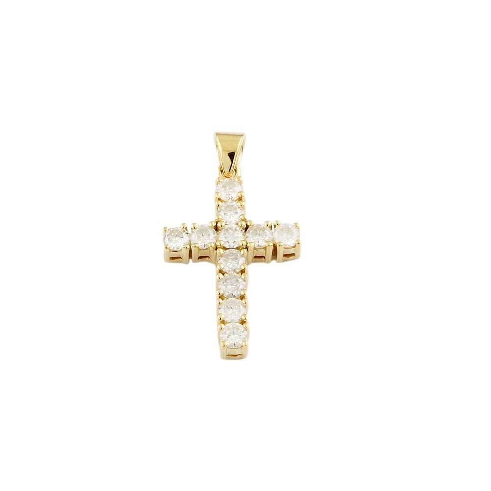 9ct Yellow Gold 0.95ct Round Brilliant Cut Diamonds Cross Pendant