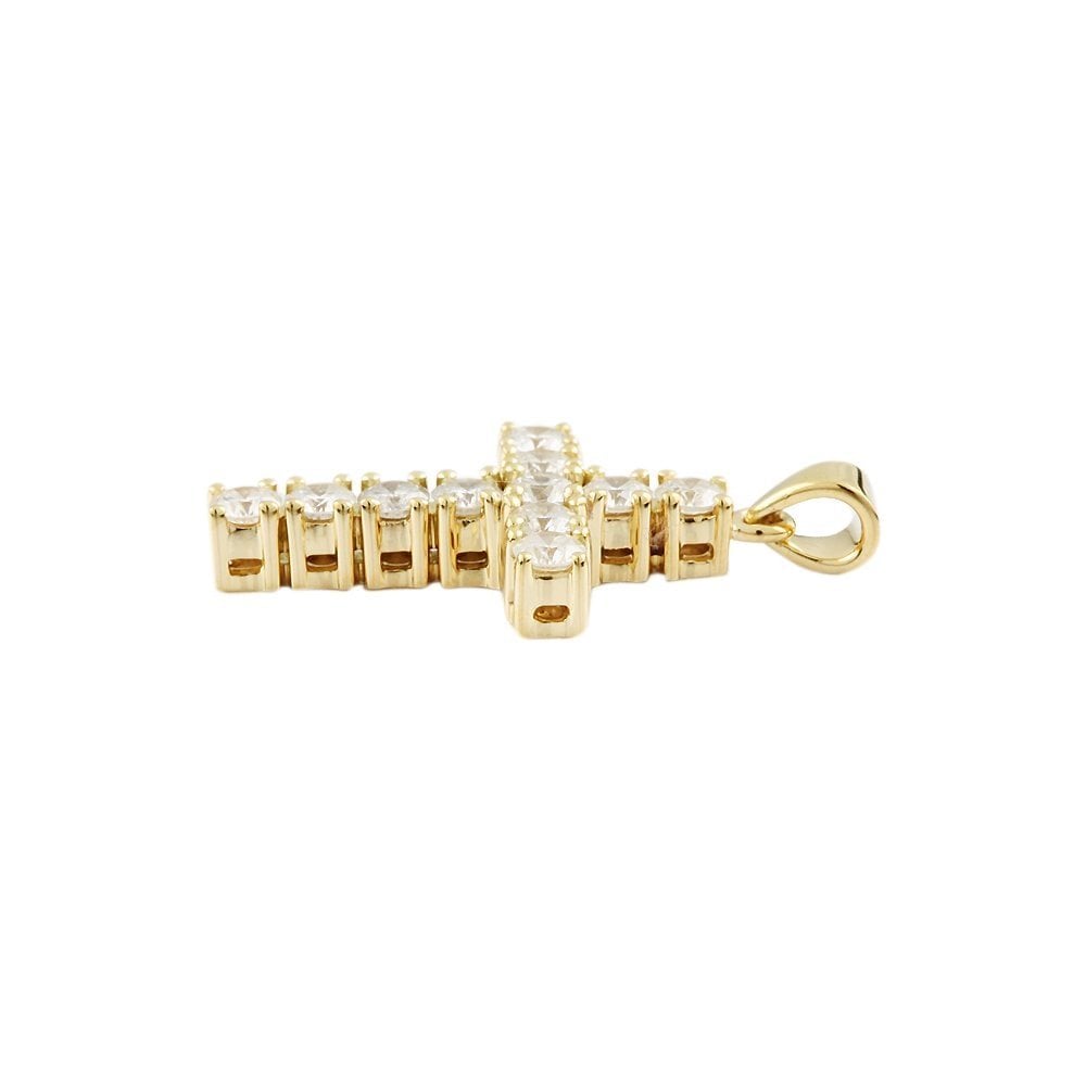 9ct Yellow Gold 0.95ct Round Brilliant Cut Diamonds Cross Pendant