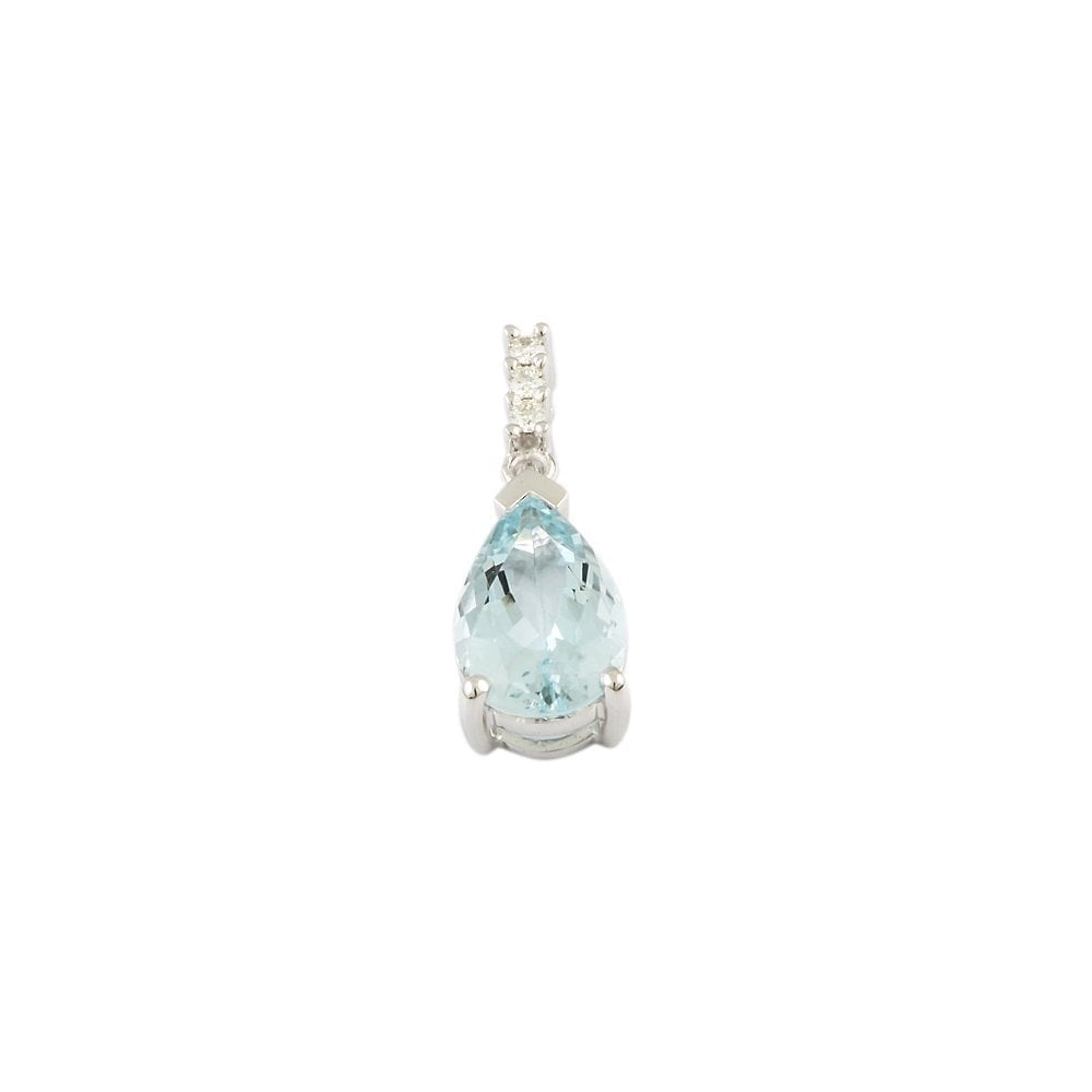 9ct White Gold 0.06ct Round Brilliant and 2.20ct Pear Shaped Aquamarine Pendant