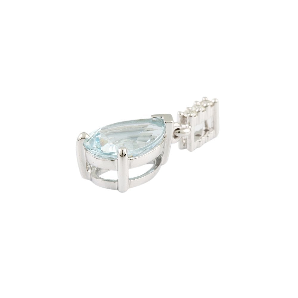 9ct White Gold 0.06ct Round Brilliant and 2.20ct Pear Shaped Aquamarine Pendant