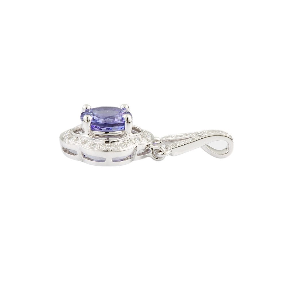 9ct White Gold 0.30ct Round Brilliant and 2.40ct Round Tanzanite Pendant