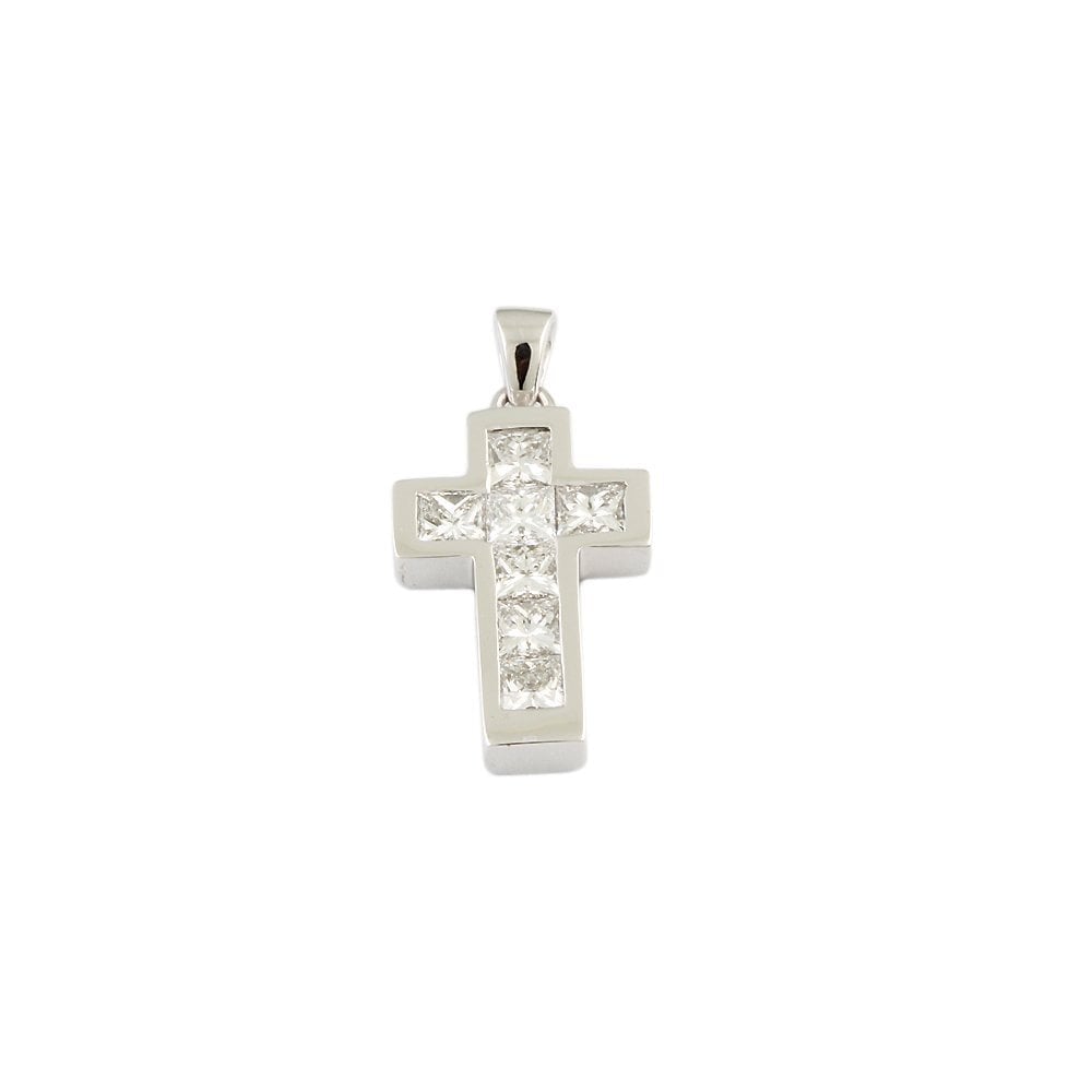 9ct White Gold 1.05ct Princess Cut Diamonds Cross Pendant