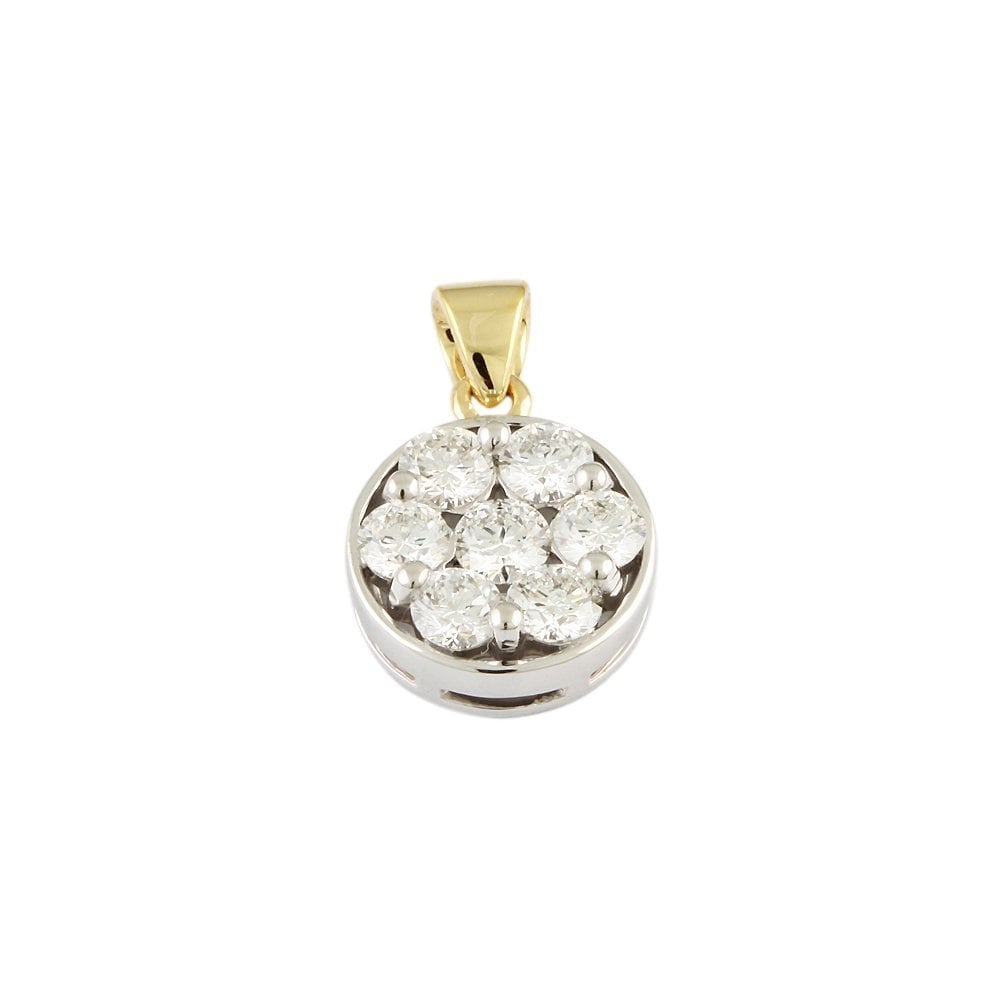 9ct Yellow and White Gold 1.30ct Round Brilliant Cut Diamonds Cluster Pendant