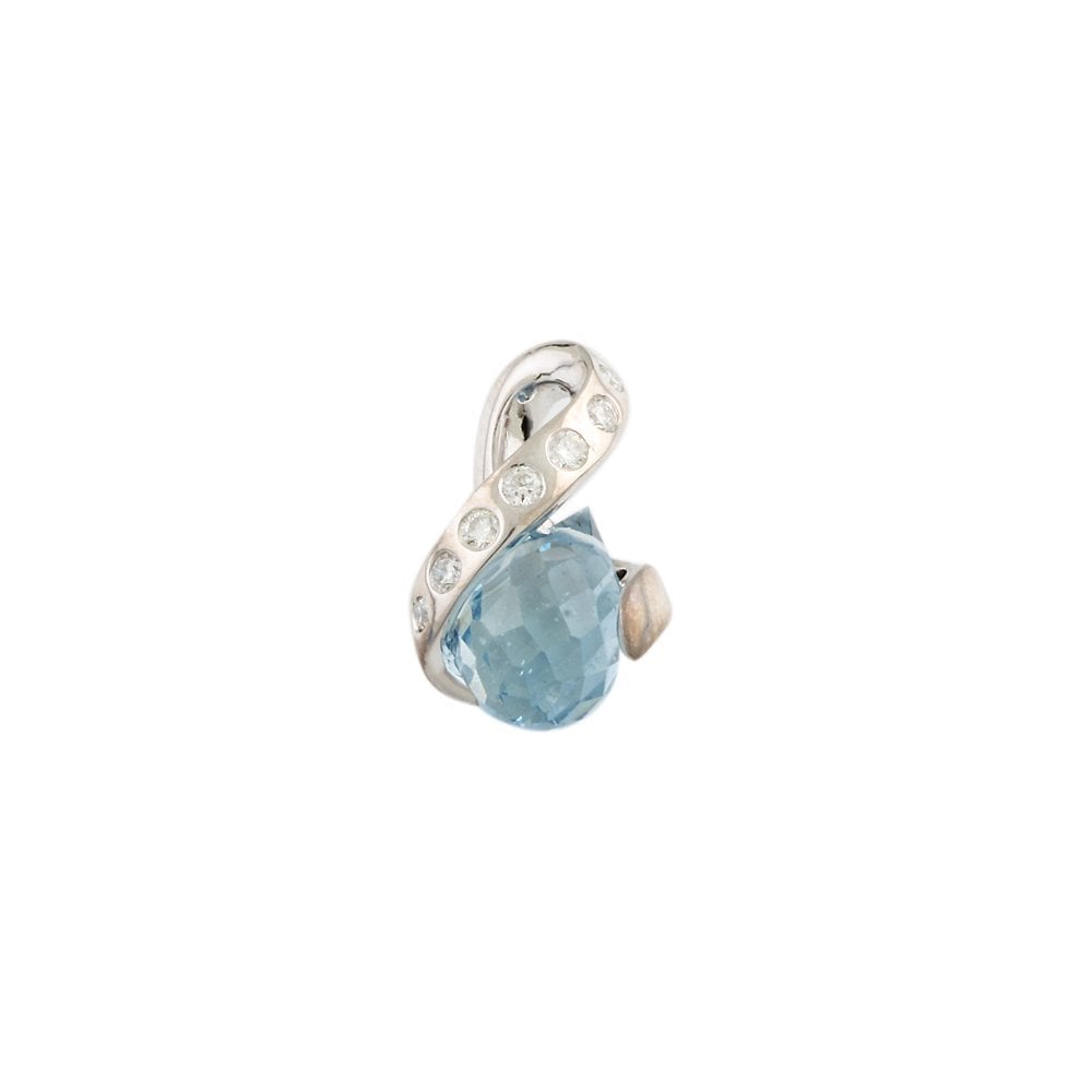 9ct White Gold 0.08ct Round Brilliant Cut Diamonds and 1.20ct Pear Drop Aquamarine Pendant