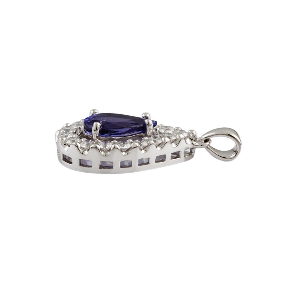 9ct White Gold 0.80ct Round Brilliant Cut Diamonds and 2.00ct Pear Shape Tanzanite Cluster Pendant