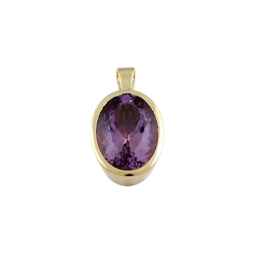 9ct Yellow Gold 10.60ct Oval Amethyst Single Stone Pendant