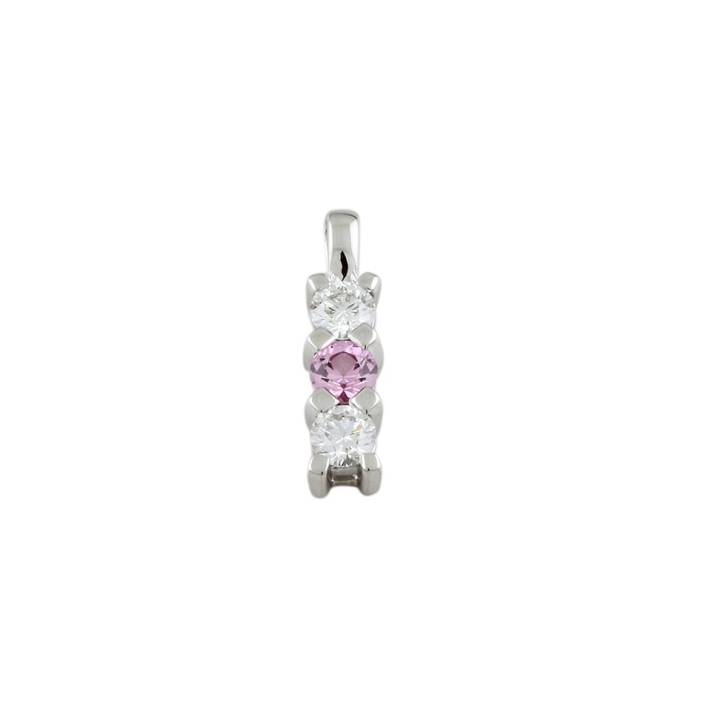 9ct White Gold 0.33ct Round Brilliant Cut Diamond and 0.20ct Round Pink Sapphire Three Stone Pendant