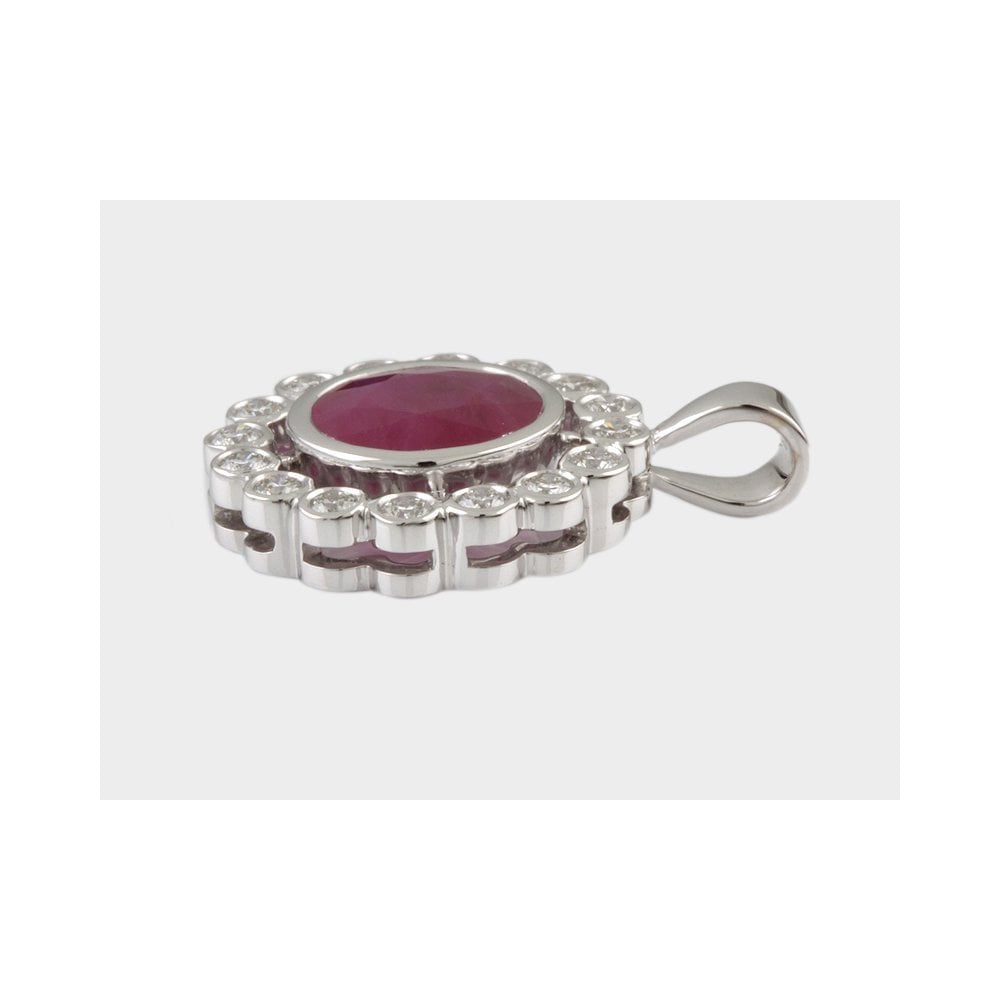 9ct White Gold 0.30ct Round Brilliant Cut Diamond and 1.45ct Round Ruby Cluster Pendant