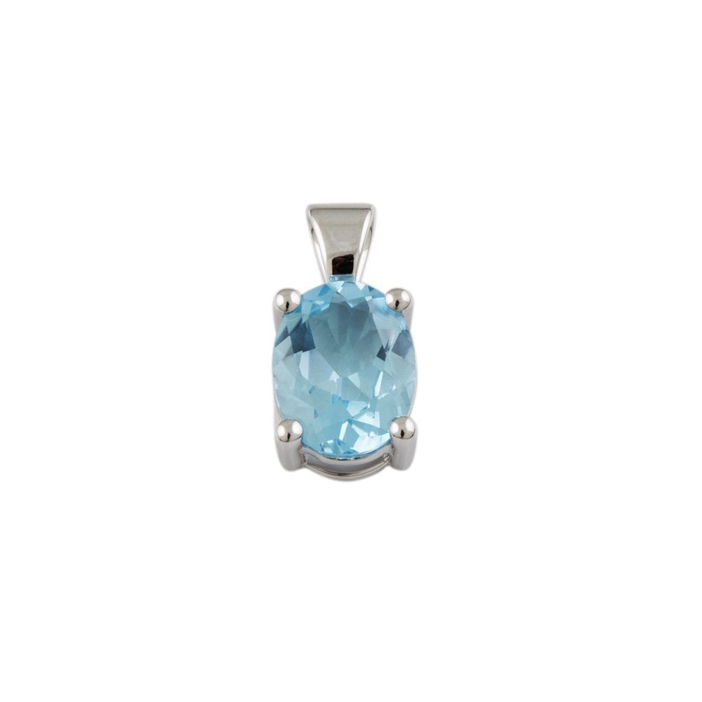 9ct White Gold 2.45ct Oval Blue Topaz Single Stone Pendant