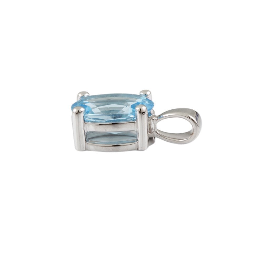9ct White Gold 2.45ct Oval Blue Topaz Single Stone Pendant