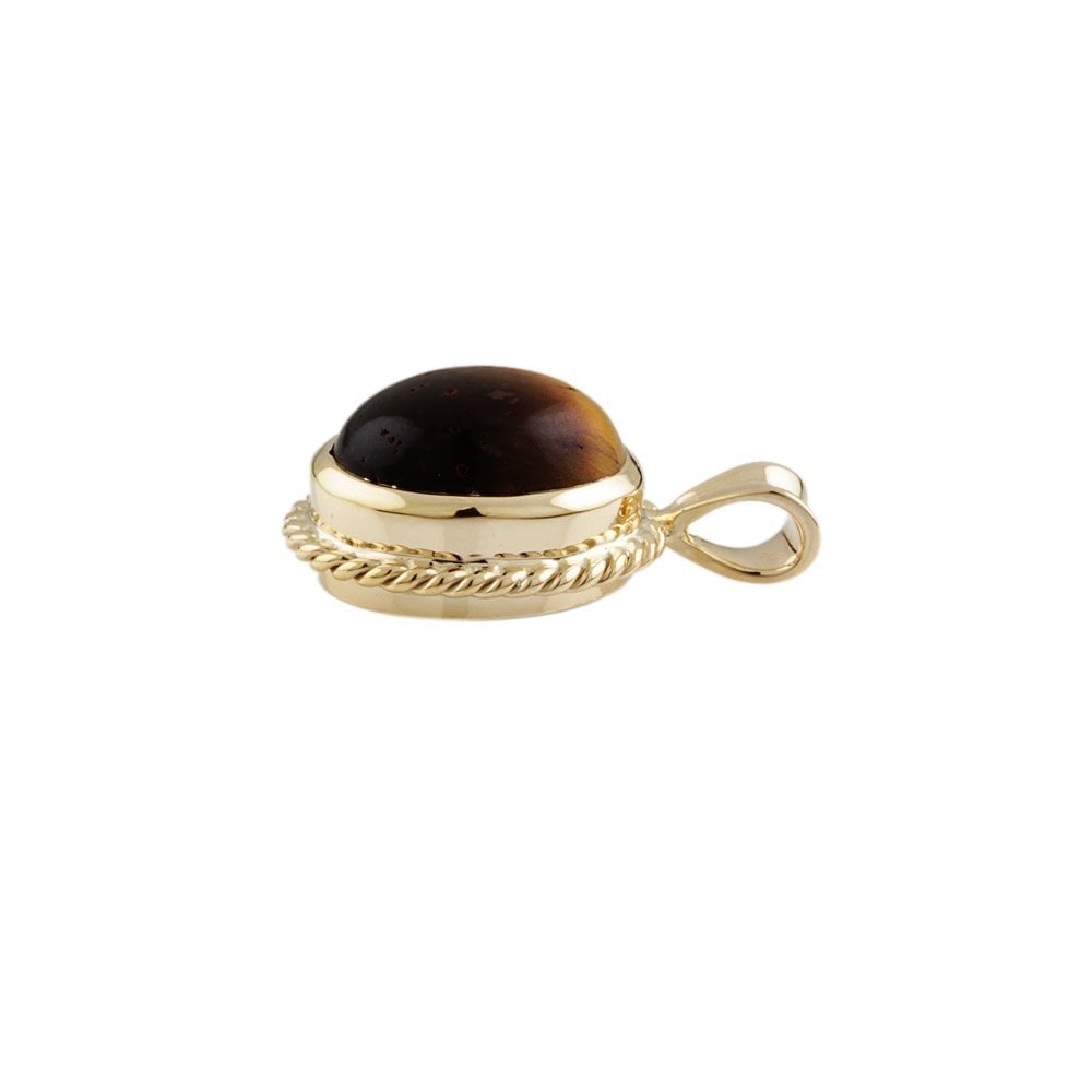 9ct Yellow Gold 5.30ct Oval Tiger's Eye Single Stone Pendant