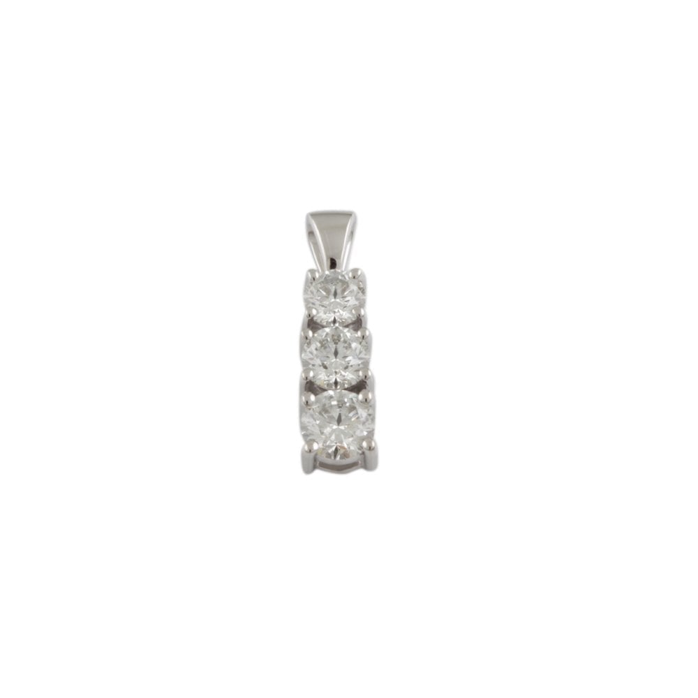 9ct White Gold 0.99ct Round Brilliant Cut Diamonds Three Stone Pendant
