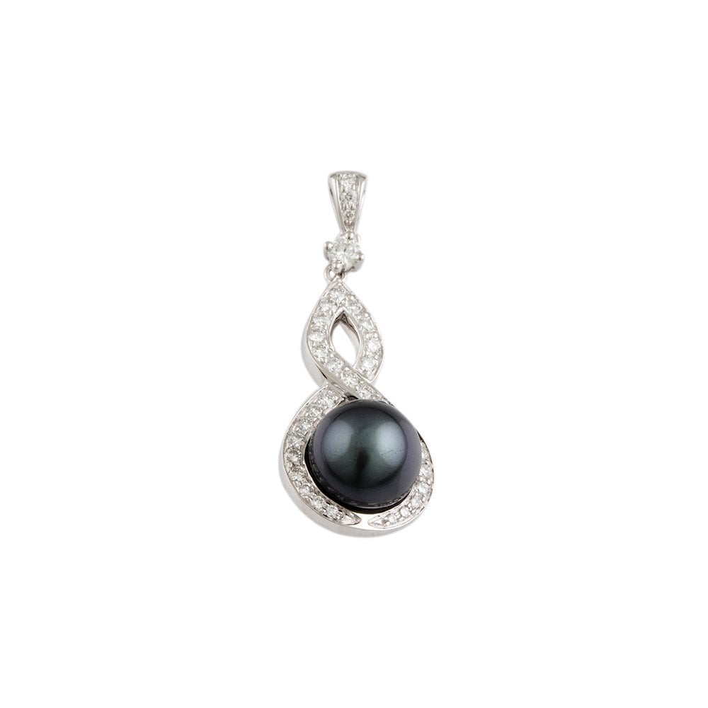 9ct White Gold 1.00ct Round Brilliant Cut Diamonds and 11.57ct Round Pearl Pendant