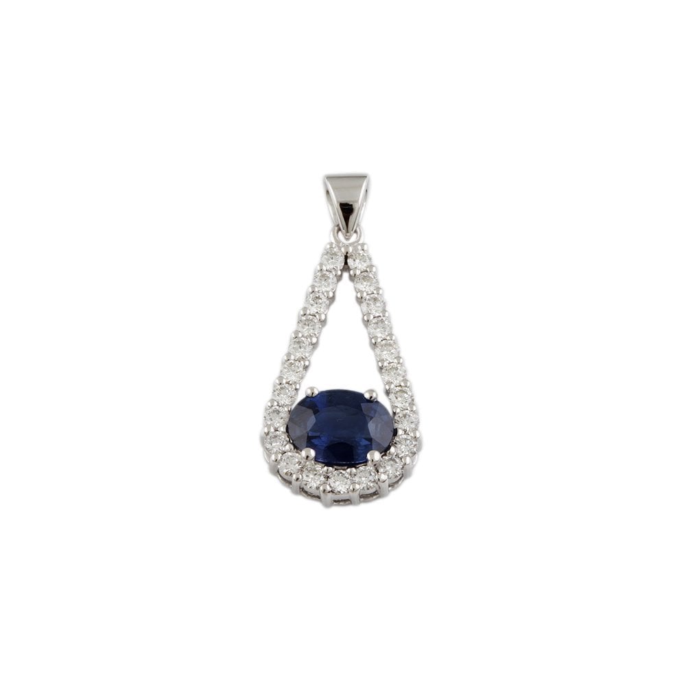 9ct White Gold 0.66ct Round Brilliant Cut Diamonds and 1.34ct Round Blue Sapphire Cluster Pendant