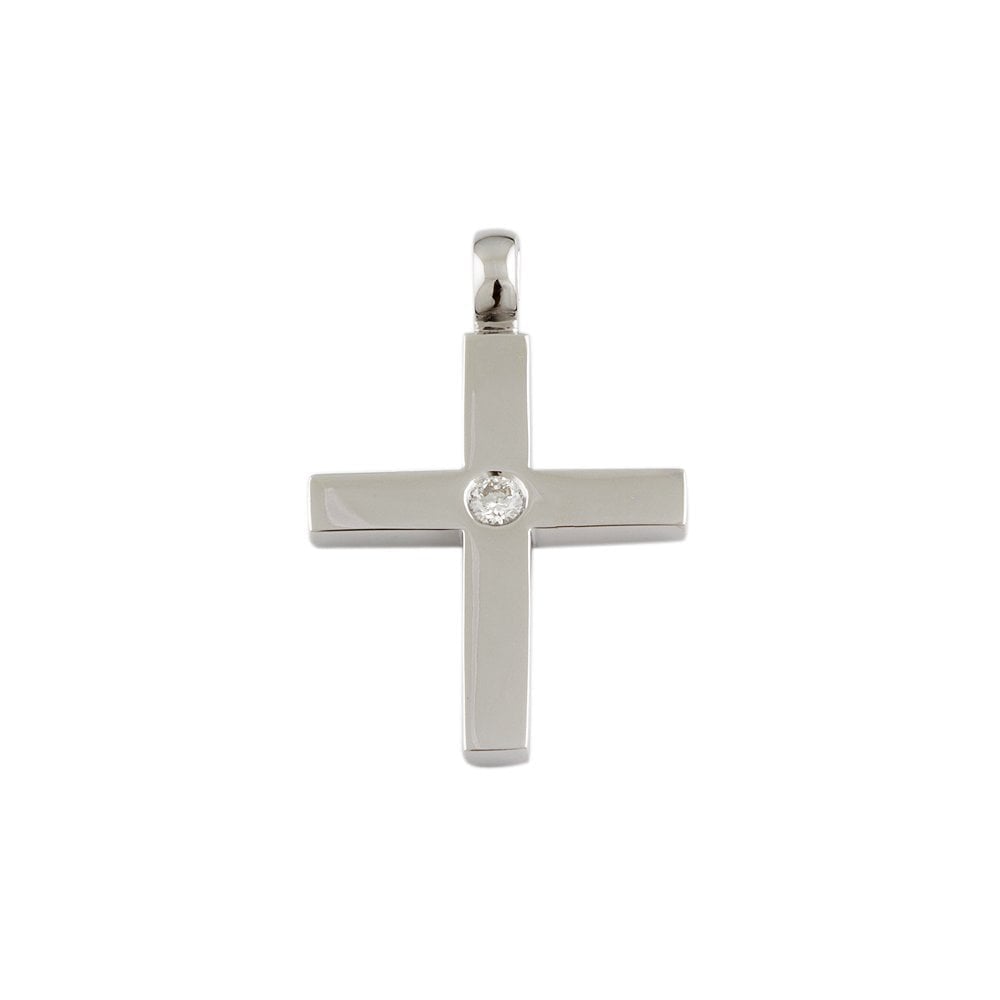 9ct White Gold 0.12ct Round Brilliant Cut Diamond Cross Pendant