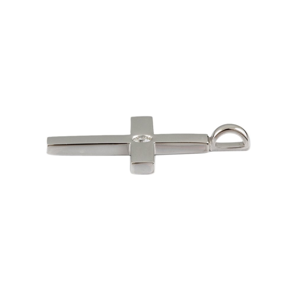 9ct White Gold 0.12ct Round Brilliant Cut Diamond Cross Pendant