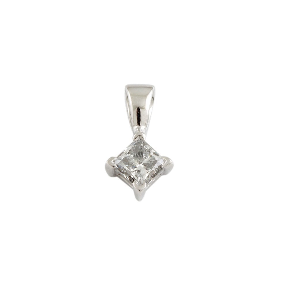 9ct White Gold 0.75ct Princess Cut Diamond Solitaire Pendant