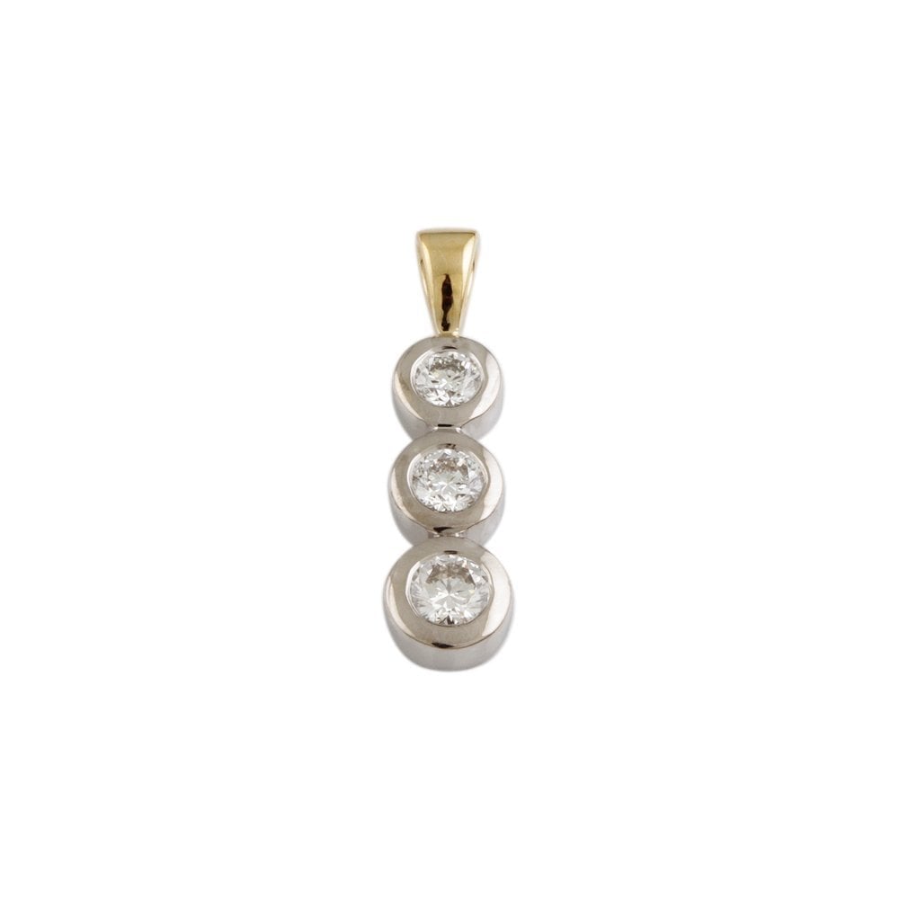 9ct Yellow and White Gold 0.59ct Round Brilliant Cut Diamonds Three Stone Pendant