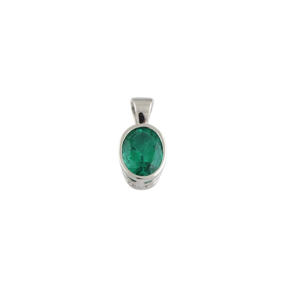 9ct White Gold 0.96ct Oval Emerald Single Stone Pendant