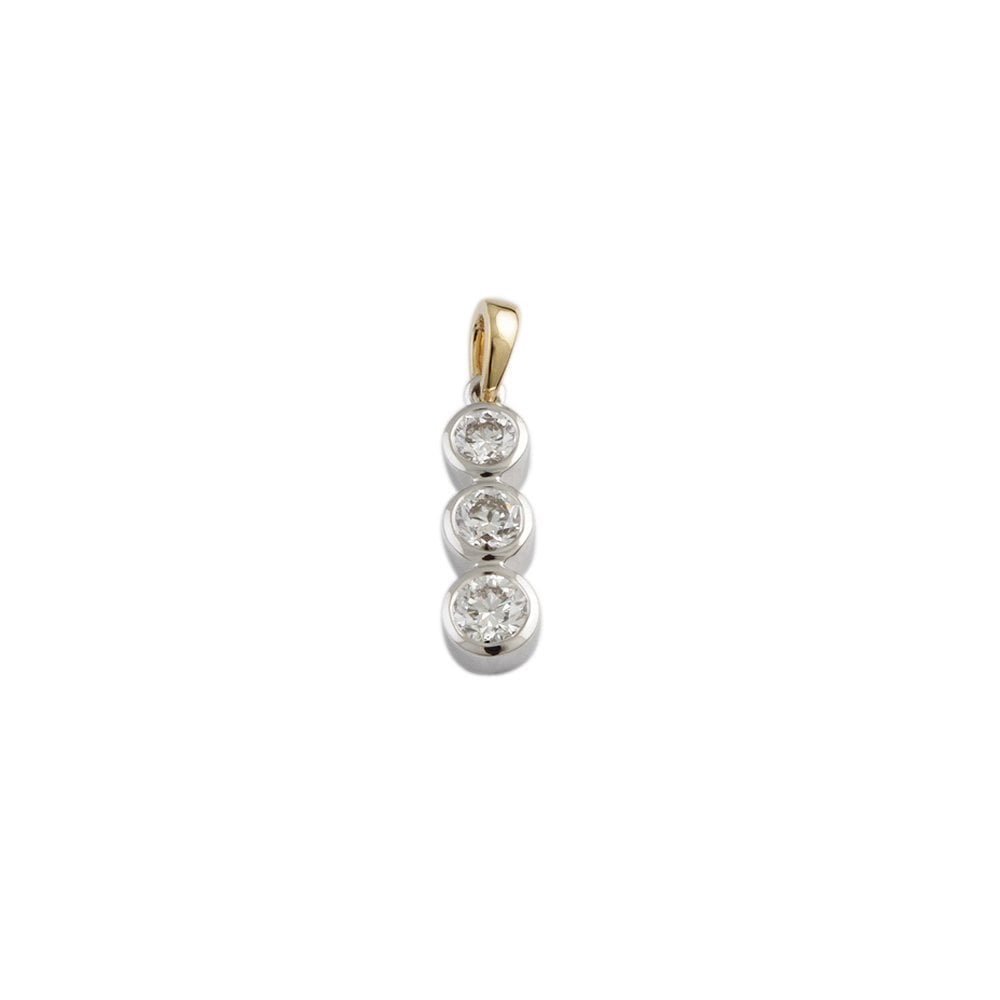 9ct Yellow and White Gold 0.85ct Round Brilliant Cut Diamonds Three Stone Pendant