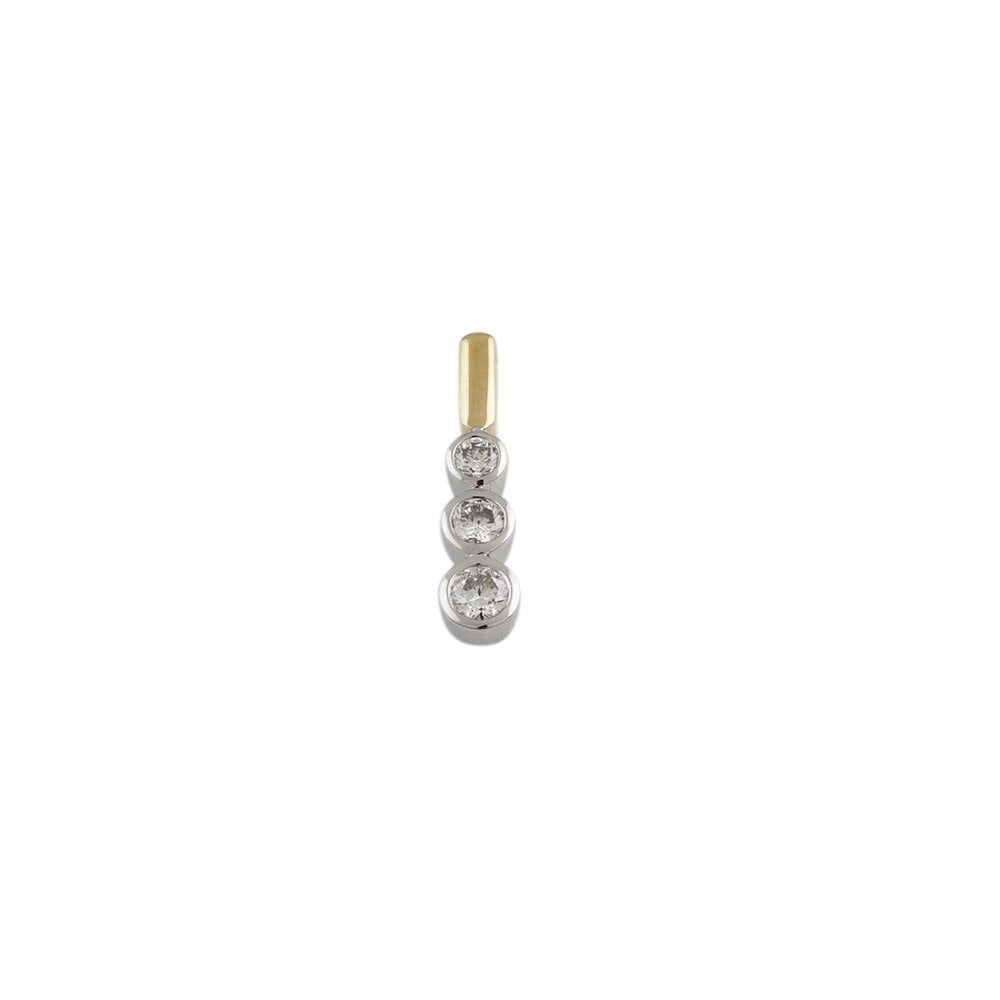9ct Yellow and White Gold 0.75ct Round Brilliant Cut Diamonds Three Stone Pendant