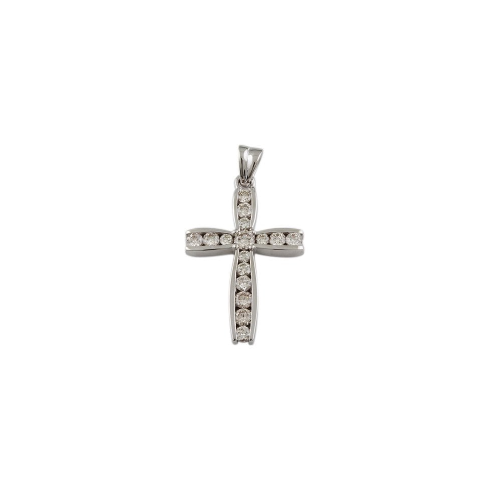 9ct White Gold 0.95ct Round Brilliant Cut Diamonds Cross Pendant