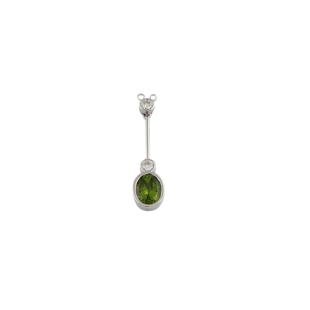 9ct White Gold 0.38ct Round Brilliant Cut Diamonds and 3.08ct Oval Peridot Pendant