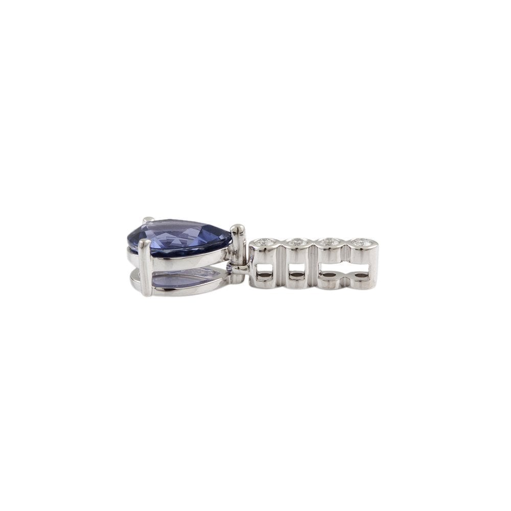 9ct White Gold 0.11ct Round Brilliant Cut Diamonds  and 2.66ct Pear Blue Sapphire Drop Pendant