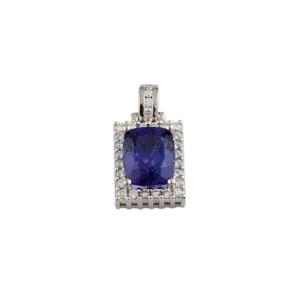 9ct White Gold 0.39ct Round Brilliant Cut Diamond and 3.54ct Tanzanite Cluster Pendant