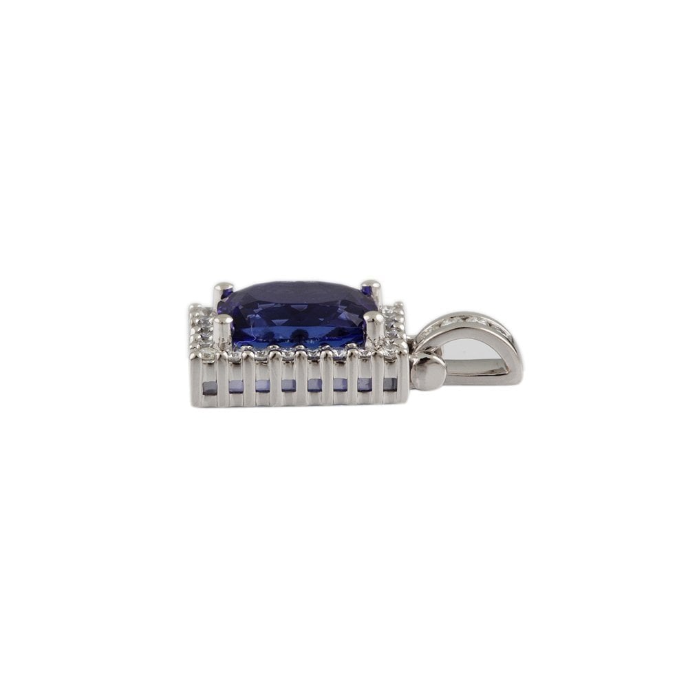 9ct White Gold 0.39ct Round Brilliant Cut Diamond and 3.54ct Tanzanite Cluster Pendant