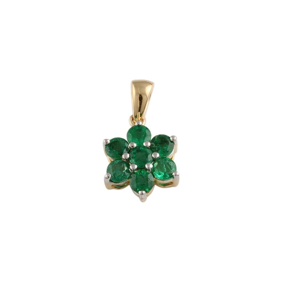 9ct Yellow Gold 1.24ct Round Emeralds Cluster Pendant