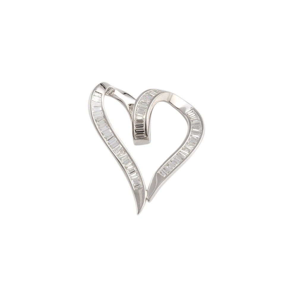 9ct White Gold 1.24ct Baguette Cut Diamonds Heart Pendant