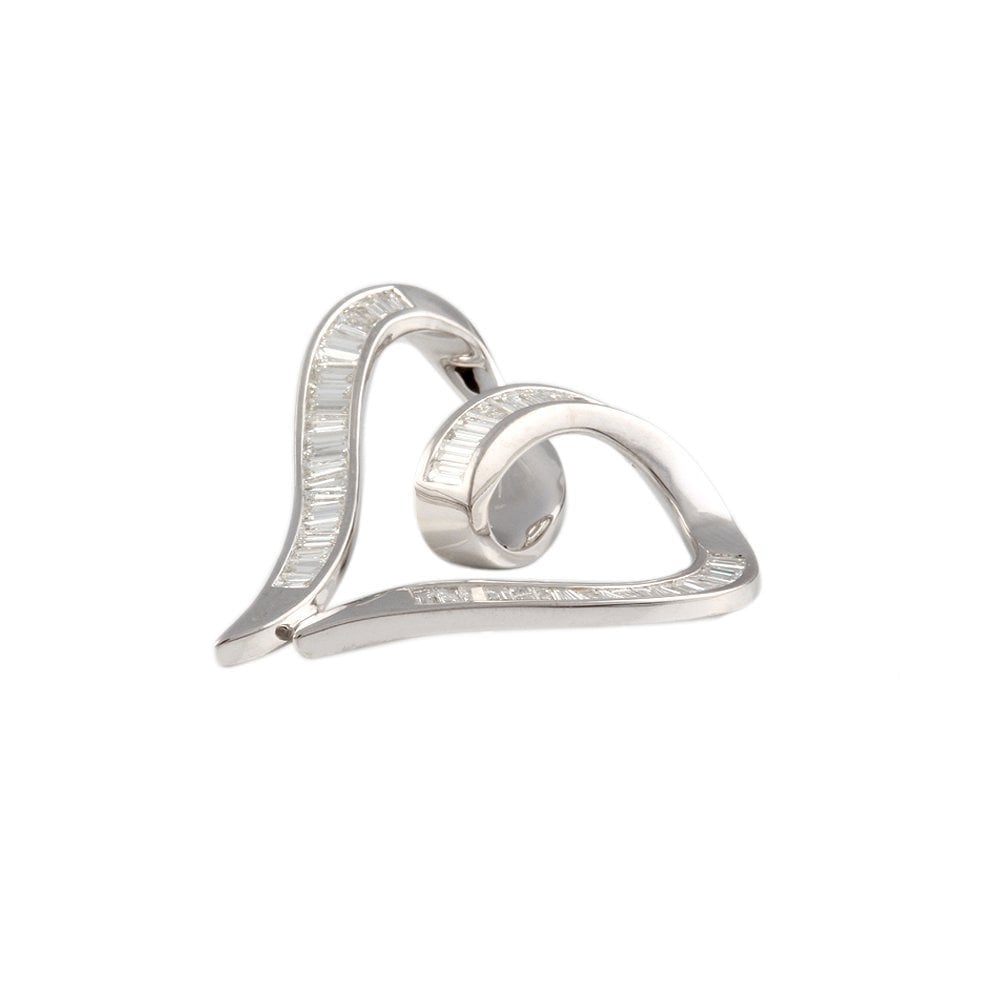 9ct White Gold 1.24ct Baguette Cut Diamonds Heart Pendant